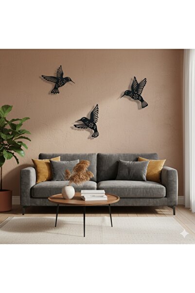 BellisiaHome 3'lü Uçan Kuş Duvar Dekoru Seti | Siyah Duvar Süsü | Salon Yatak...