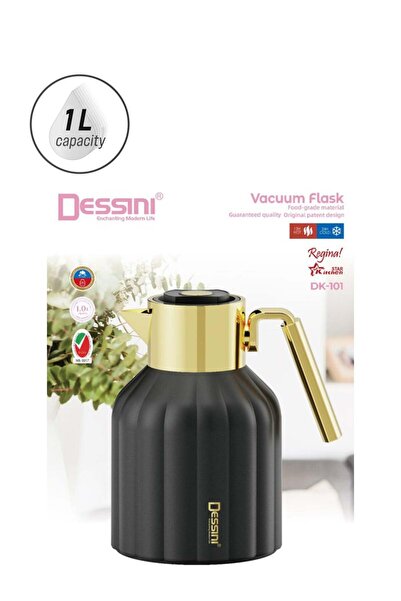 Dessini قارورة شاي وقهوة مفرغة من الهواء سعة 1 لتر، أسود/ذهبي
