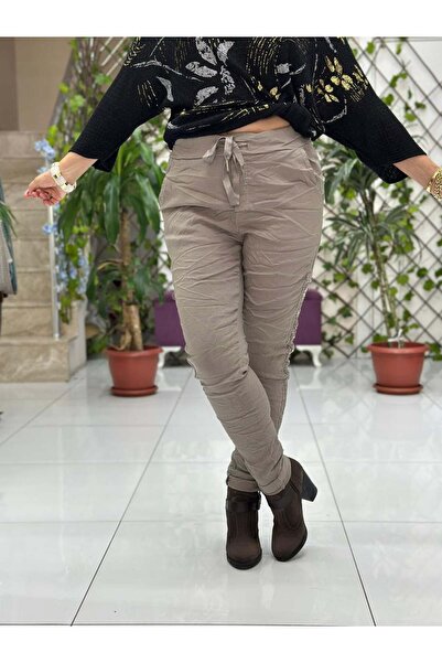 Punta Otantik YG60008 Ιταλικό παντελόνι από βαμβάκι με παγιέτες βιζόν