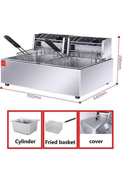 Five Stars 12L Commercial Deep Fryer with Grease Temperature Control Removable Oil Container Double 6L Fr
