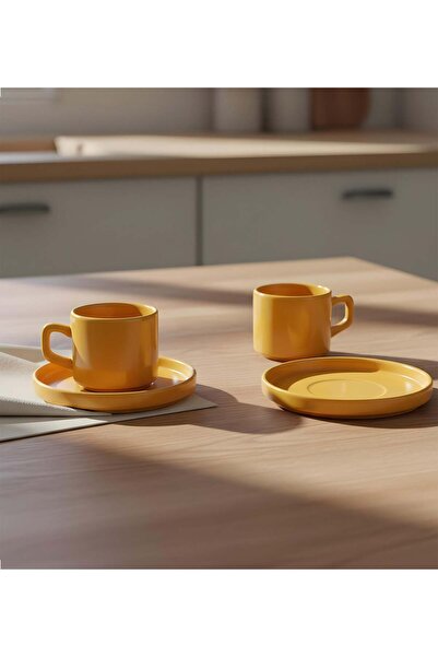 Trendmiya Mustard Color 6-Piece Double Turkish Coffee Cup Set