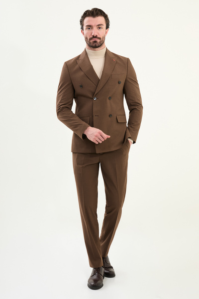 Mcr Straight Slim Fit Wide Collar Double Breasted Men's Suit Hazelnut - 45420.25K