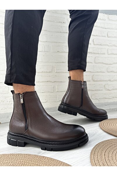 Cyber Genuine Leather Guaranteed Double Zipper Men's Boots Water and Cold Resistant Sewn Rubber Anti-Slip Soles