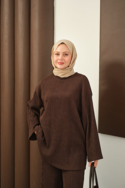 LOCCO Kadın Bürümcük Desen Takım Kahverengi