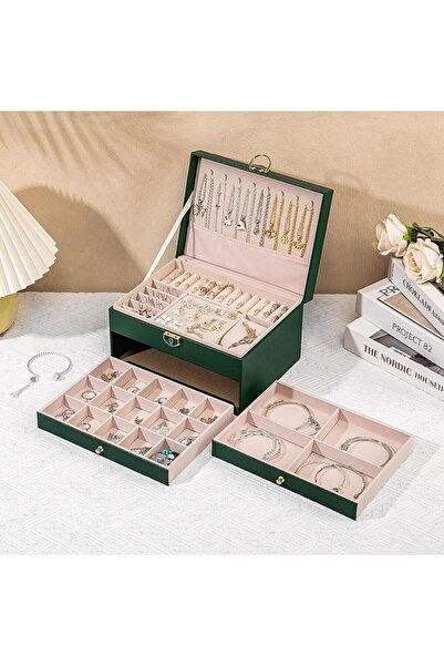 AB Luxury Concept Jewelry Box with 3 levels and 2 drawers, practical compartments for rings, earrings, necklaces