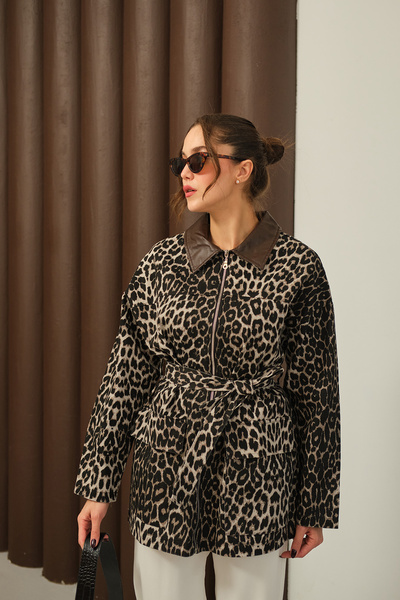 LOCCO Жіночий піджак з леопардовим принтом, коричневий