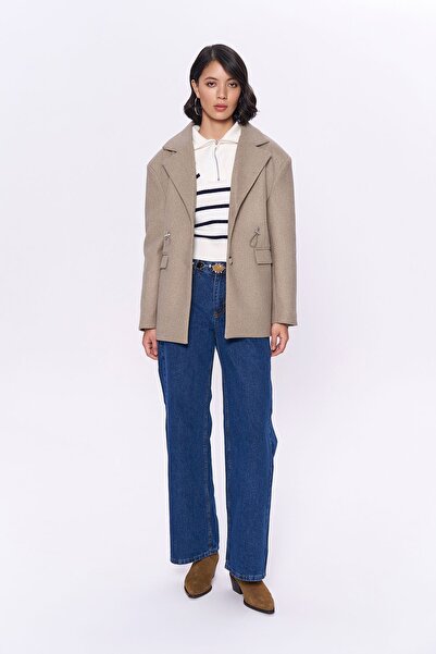 Quzu Beli Lastikli Kaşe Blazer Ceket Yeşil 25K0510303