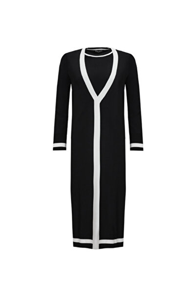 MISS DALIDA Renk Şeritli Klasik Hırka Tunik Siyah Takım