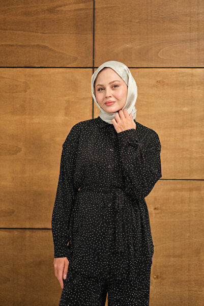 LOCCO Kadın Taşlı Bel Bağlamalı Takım Siyah