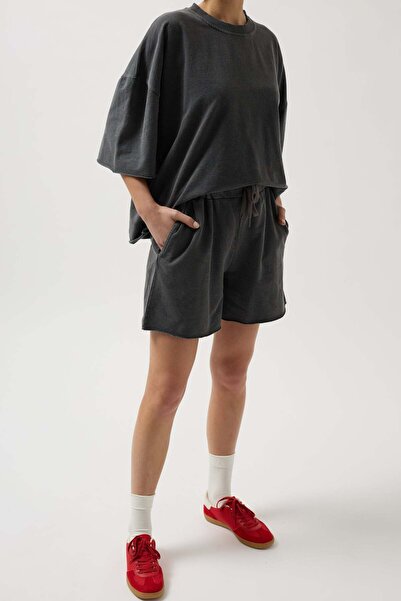 Maxi modena Laser Cut Lace Detail Anthracite Shorts - 36