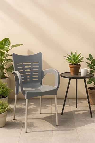MARIA HOMES Modern Gray Plastic Outdoor Armchair for Garden, Patio & Balcony ...