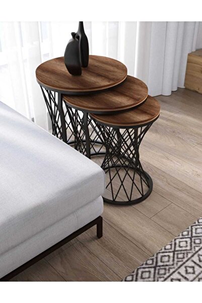 CEOEXPORT HASIR ZİGON SEHPA AHŞAP RENGİ SİYAH METAL