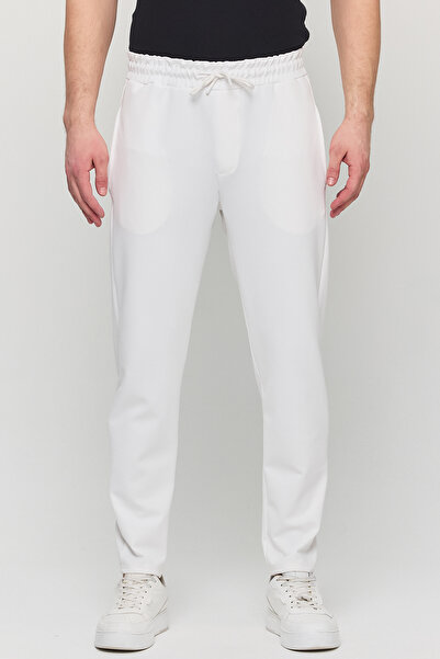 a02teks Чоловічі штани Slim Fit з еластичним поясом, шнурком, блискавкою та лікрами, зручні джоггери, білі чоловічі штани