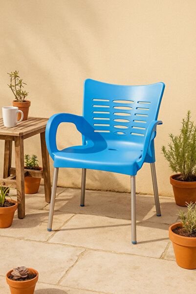 MARIA HOMES Modern Blue Plastic Outdoor Armchair for Garden Patio & Balcony D...