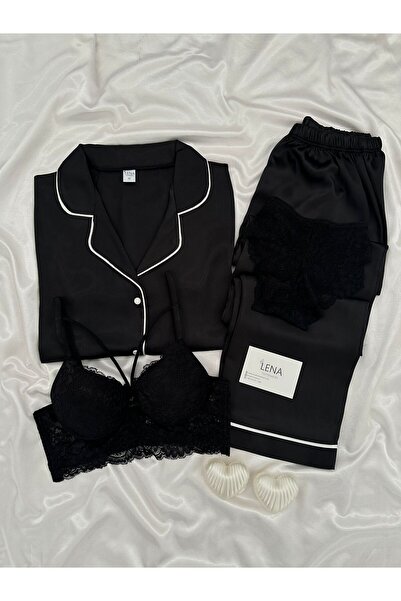 Lena Homewears Γυναικείο Σετ Πιτζάμες με κοντό μανίκι με σατέν κουμπιά Moment 4 τεμαχίων