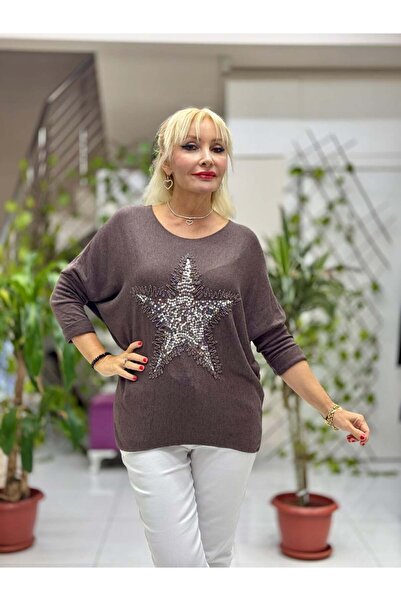 Punta Otantik NC1778 Μπλούζα με παγιέτες με μοτίβο ιταλικού αστεριού καφέ
