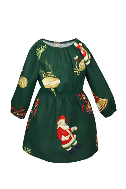 Atelier Anca Socolovschi Rochie pentru fete, verde cu imprimeu de Crăciun