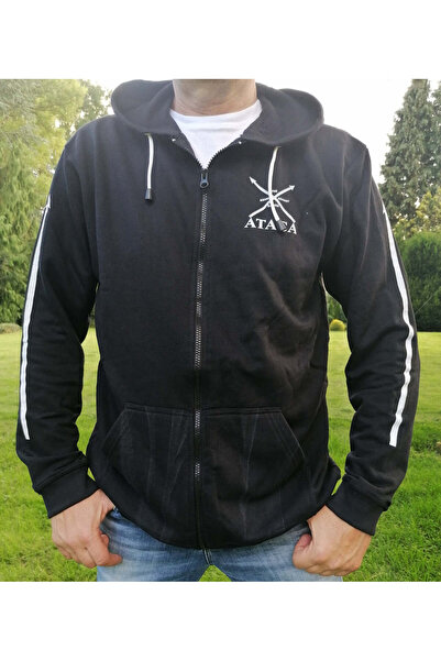 ataca Jachetă cu glugă / Hanorac cu fermoar, negru, alb