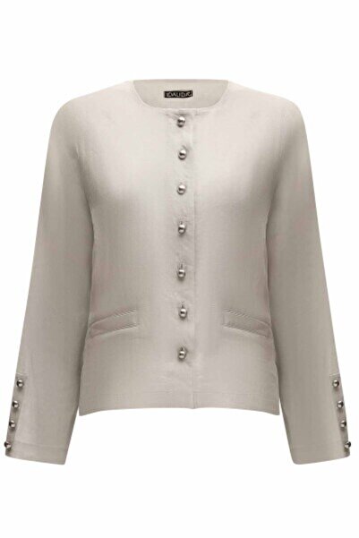 MISS DALIDA Düz Keten Kısa Gri Ceket