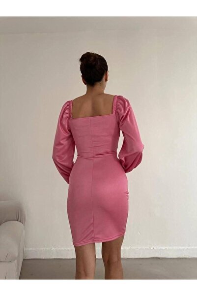 Modafeminen Βραδινό φόρεμα με λαμπερή σατέν λεπτομέρεια μπροστά 582701 ΡΟΖ