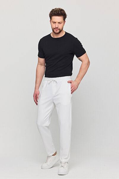 a02teks Чоловічі штани Slim Fit з еластичним поясом, шнурком, блискавкою та лікрами, зручні джоггери, білі чоловічі штани