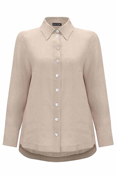 MISS DALIDA Düğmeli Düz Renk Keten Taş Rengi Gömlek
