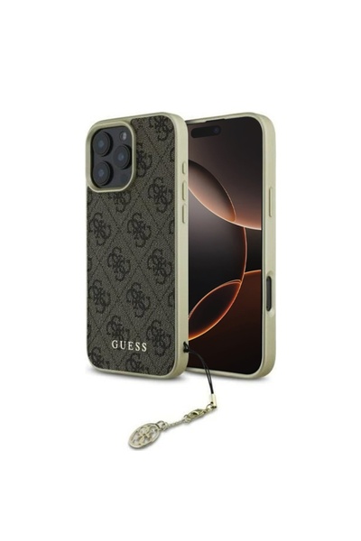 Guess Carcasă pentru iPhone 16 Pro Max Hardcase 4G cu pandantiv - Maro