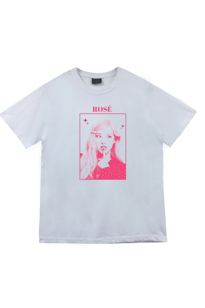 fame-stoned Ροζέ - BLACKPINK - K-Pop - Μπλουζάκι με στάμπα Unisex 100% βαμβακερό λευκό