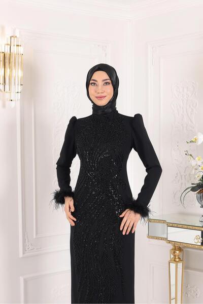 Genel Markalar Krep İşlemeli ve Kol Tüy Detaylı Abiye 08