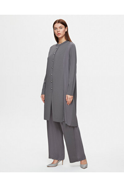 MISS DALIDA Cupro Detaylı Top Düğmeli Triko Antrasit Hırka