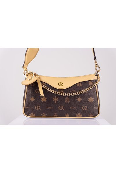 Ceery Aura Brown-Beige Chain Detailed Women's Baguette Bag