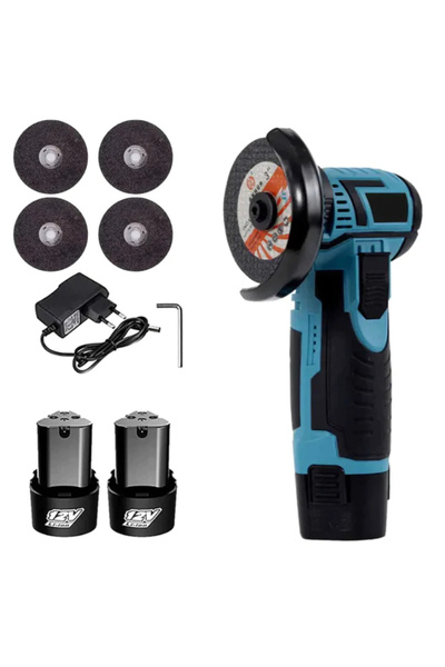 esimplu Mini Portable Flex Angle Grinder, 2 12V batteries, 750W, 1500 mAh, 19500 rpm, 4 discs