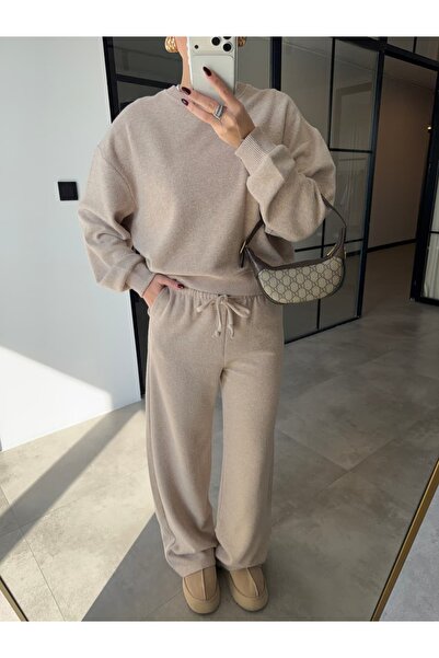 BB Bensu Buyruk BİSİKLET YAKA BEJ SELANİK KUMAŞ TAKIM