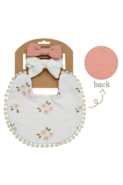 Nurio Set Bavetă Reversibilă și 2 Bentițe pentru Copii - Roz Pudrat/Alb
