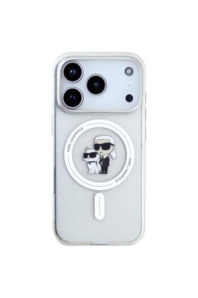 Karl Lagerfeld Θήκη για iPhone 17 Pro Max, IML Glitter K&C Heads με λογότυπο MagSafe, διάφανη μονόχρωμη Karl&Choupette