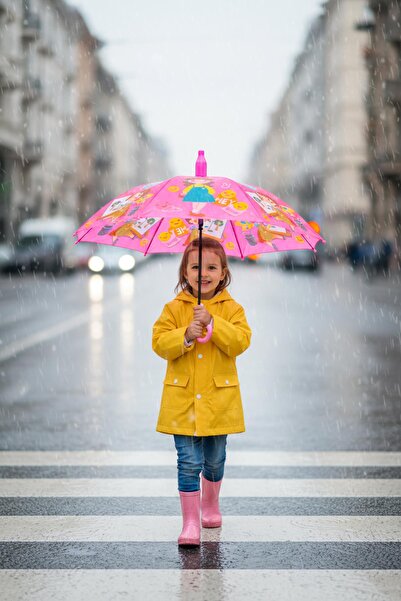 hak-iş oyuncak Düdüklü Kız Çocuk Pembe Şemsiye – Sevimli Kız Desenli, Emoji v...