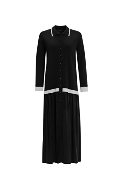 MISS DALIDA Cupro-Triko Gömlek Siyah Elbise