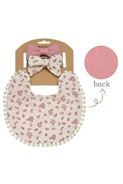 Nurio Set Bavetă Reversibilă și 2 Bentițe pentru Copii - Roz Pudrat/Crem