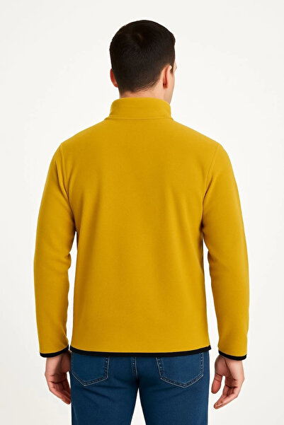 mzpkartan Men's Fleece Sweatshirt – Stand Collar, Half Zipper, Zippered Chest Pocket, Black Trim, Winter Comfortable Reg