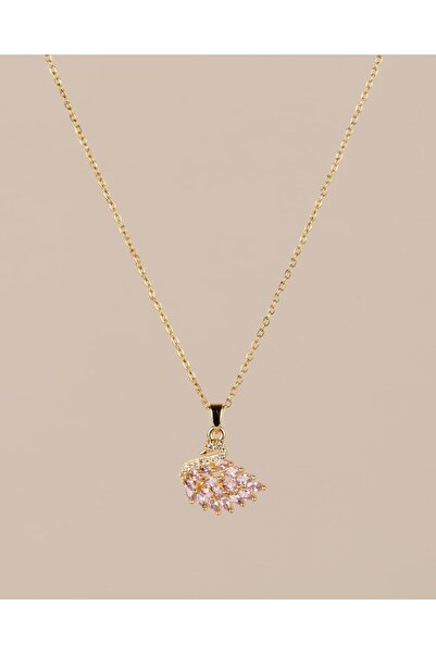 Portakal Esintisi قلادة من الفولاذ مع حجر الزركون الوردي على شكل بجعة سوانيرا