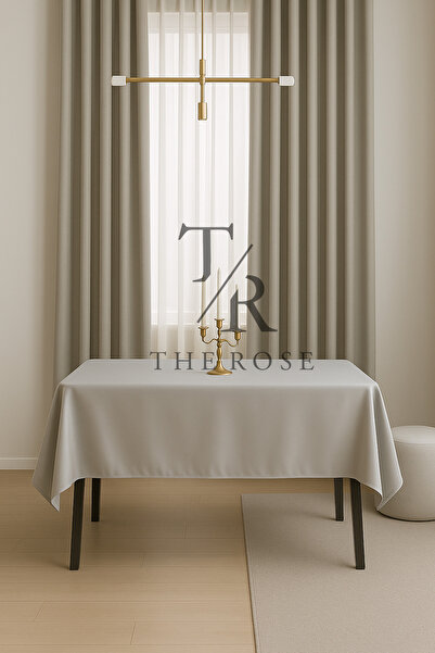 The Rose Açık Gri Saten Masa Örtüsü Leke Tutmaz