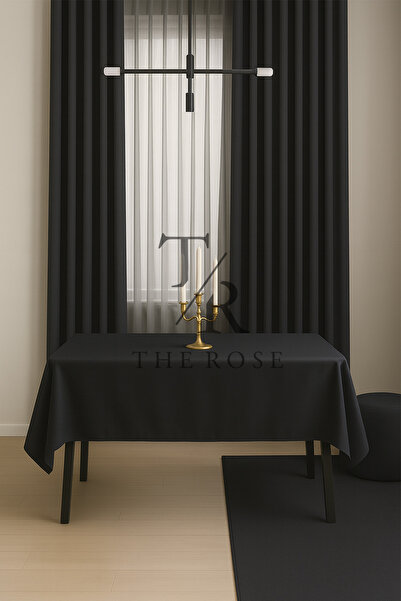 The Rose Siyah Saten Masa Örtüsü Leke Tutmaz