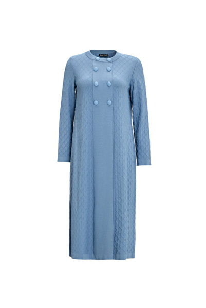 MISS DALIDA Kendinden Baklava Dokulu Triko Mavi Hırka