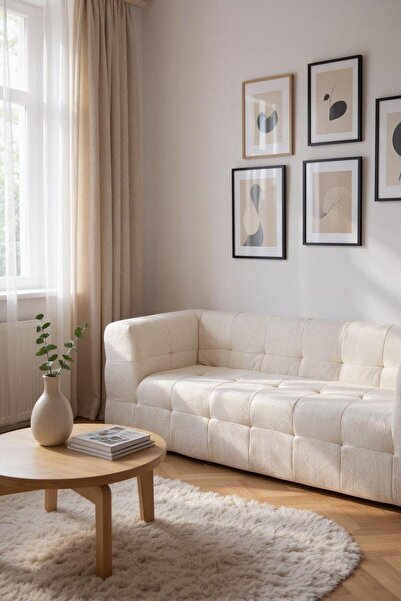JOJO HOME Elysium Sofa, HD Foam, L x W x H: 200 x 96 x 74cm, Cream
