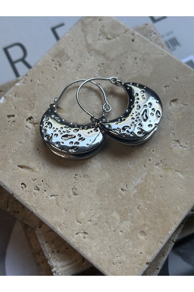 MODA Gümüş Dokulu Yarım Ay Küpe”