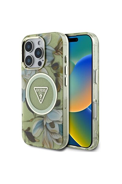 Guess Husă pentru iPhone 16 Pro Max, IML Flowers cu curea din perle MagSafe -...