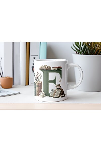 Beramussa كوب مع شخصيات على شكل حرف F وقطة وكتب - خاص لمحبي الكتب والقطط - هد...