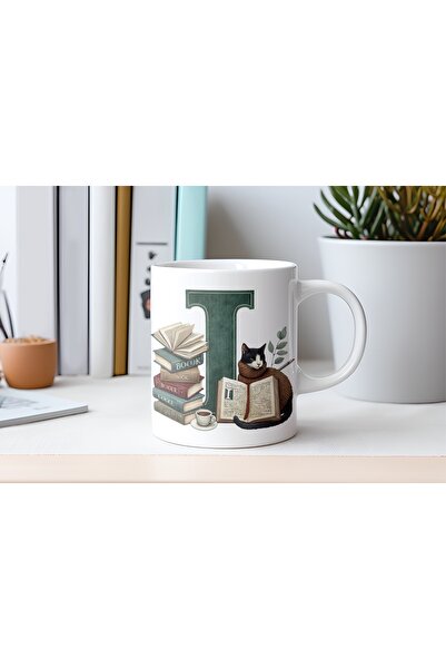 Beramussa كوب مع حروف I وشخصيات القطط والكتب - خاص لمحبي الكتب والقطط - هدية ...