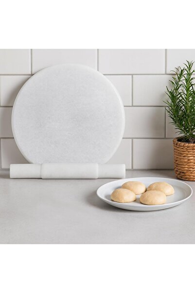 Lion Natural Marble Chakla Belan Set – 30 cm Round Rolling Board with 31.5 cm Rolling Pin ( White )