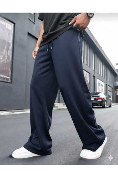 BERYY MODA بنطلون رياضي رجالي شتوي فضفاض باللون الأزرق الداكن